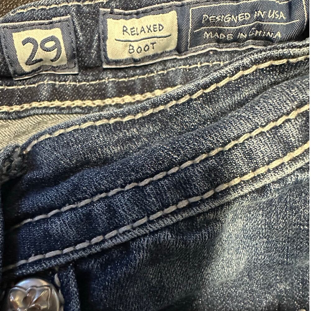 Miss Me Thick Stitch Fleur De Lis Boot Cut Jeans Western Y2K Size 29 - Picture 5 of 12